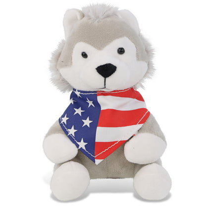 6" PLUSH - WOLF WITH USA BANDANA