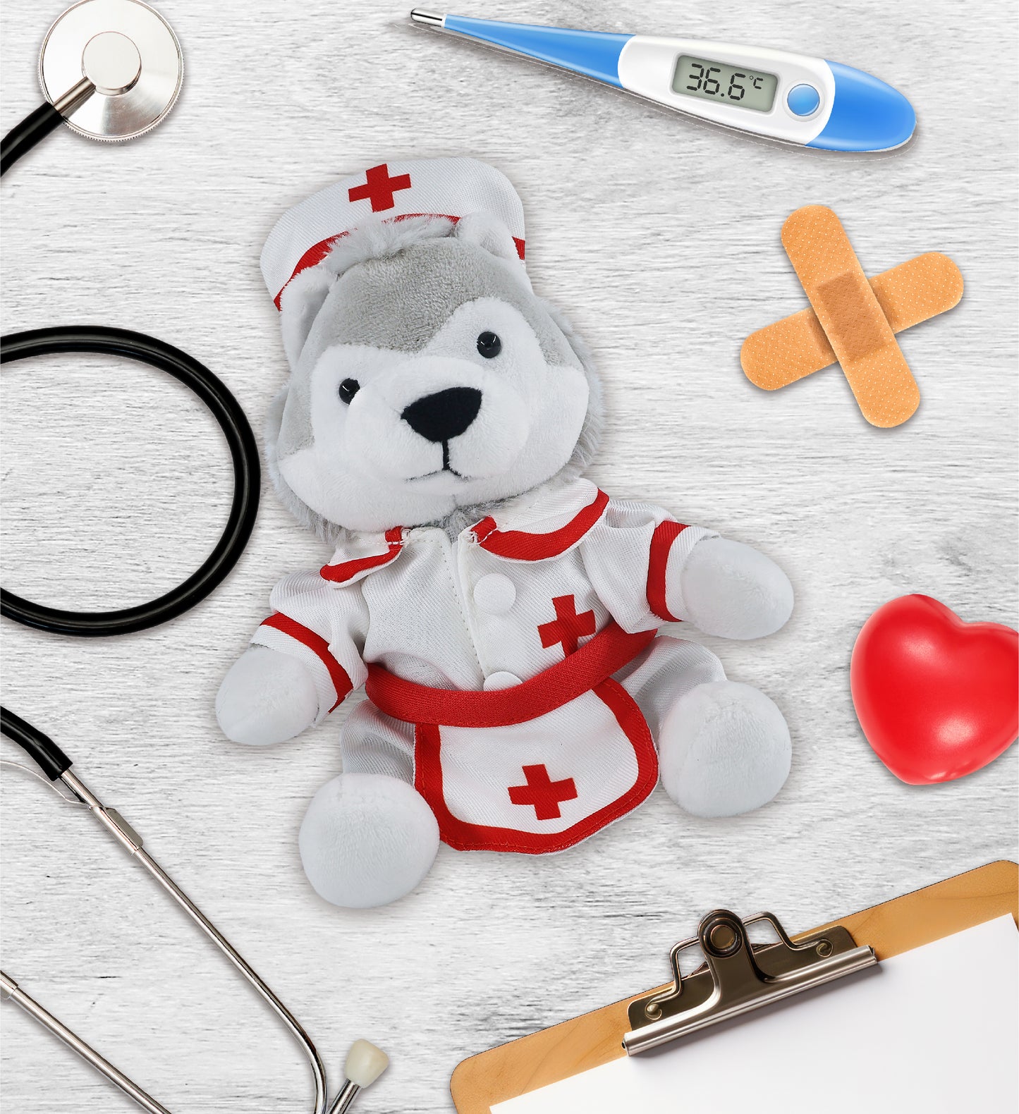 6" PLUSH - WOLF NURSE DRESS UP