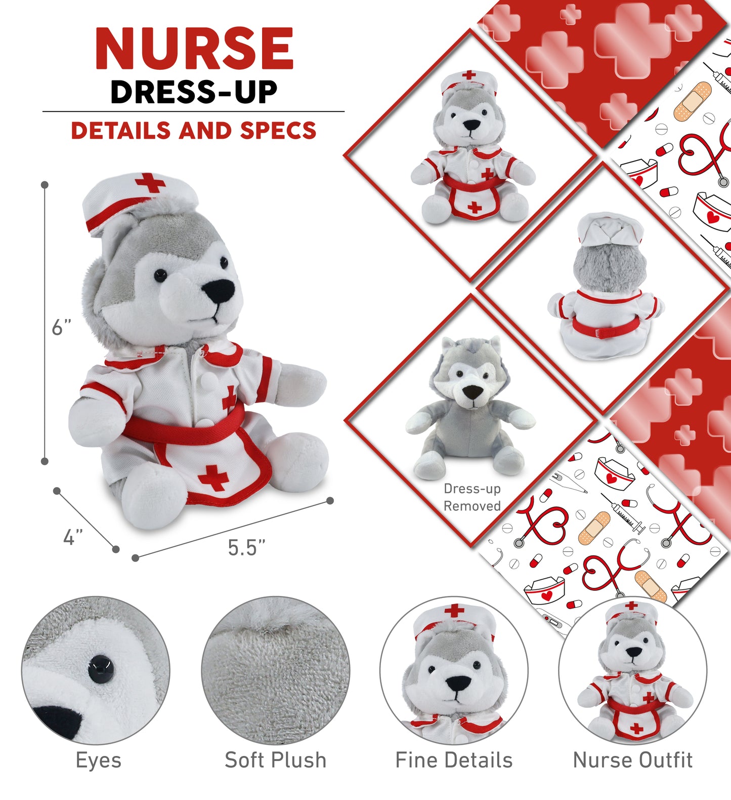 6" PLUSH - WOLF NURSE DRESS UP