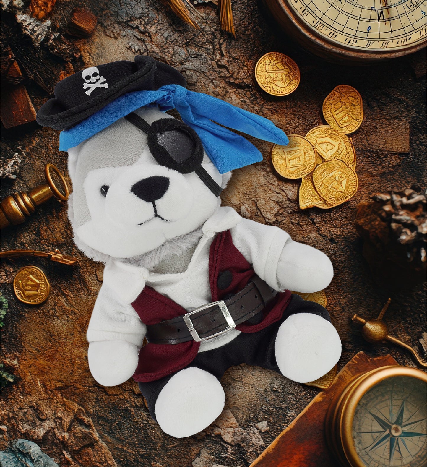 6" PLUSH - WOLF WITH PIRATE DRESS UP