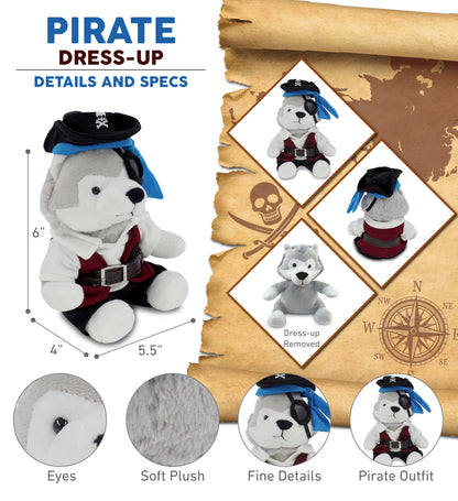 6" PLUSH - WOLF WITH PIRATE DRESS UP