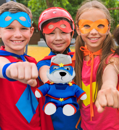 6" PLUSH - WOLF WITH SUPER HERO DRESS UP