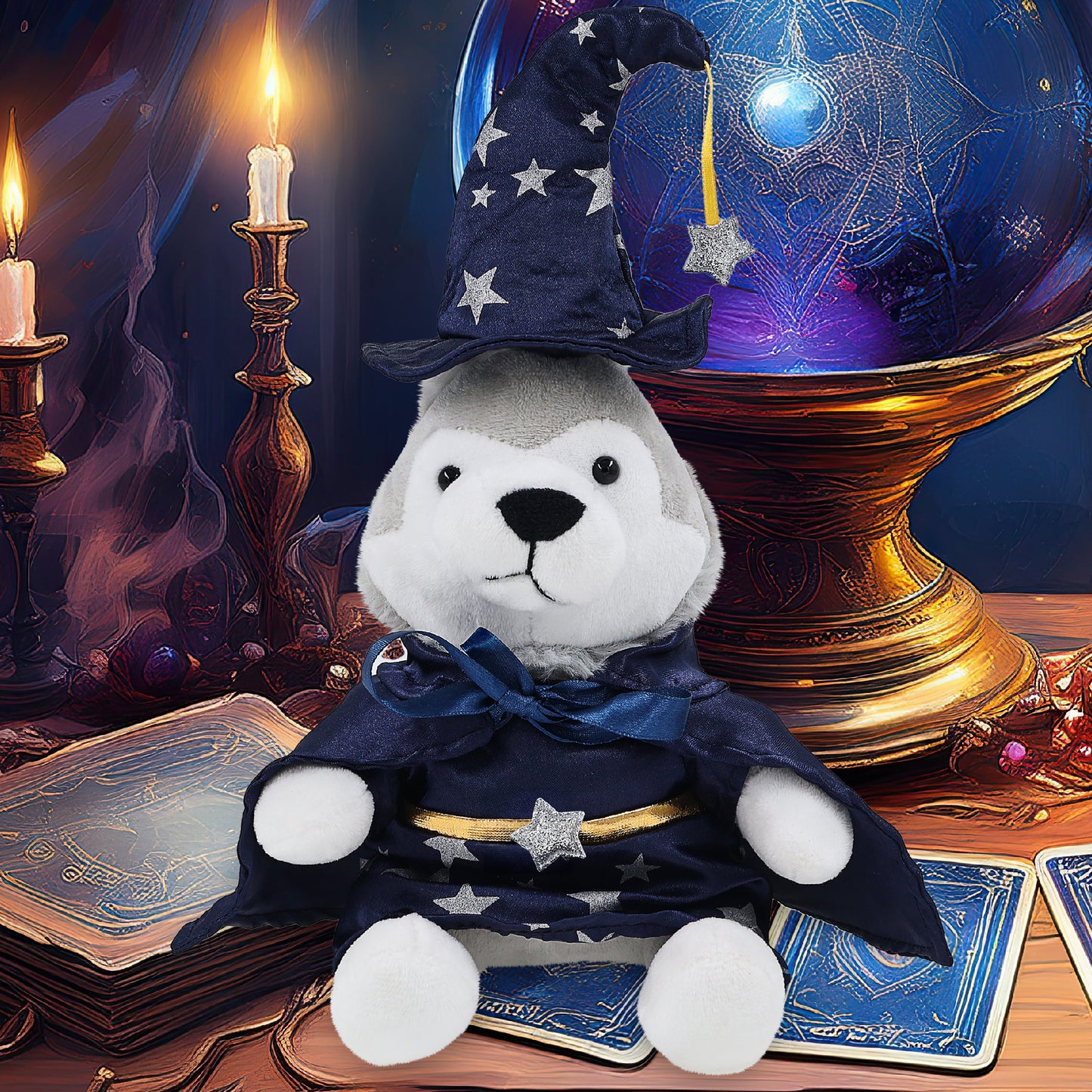 6" PLUSH - WOLF WITH WIZARD DRESS UP