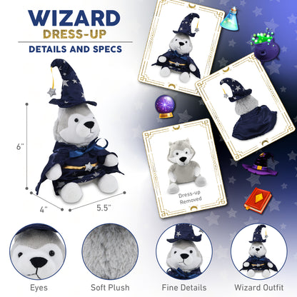 6" PLUSH - WOLF WITH WIZARD DRESS UP