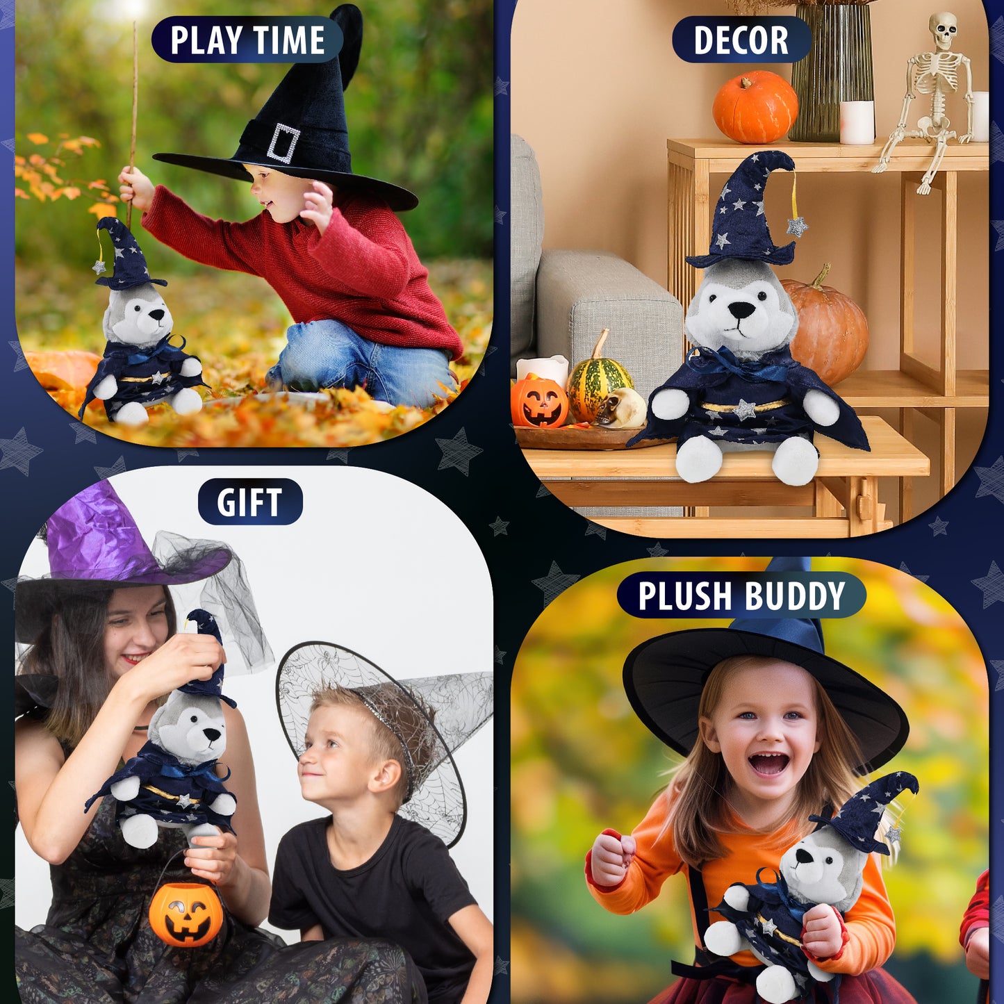 6" PLUSH - WOLF WITH WIZARD DRESS UP