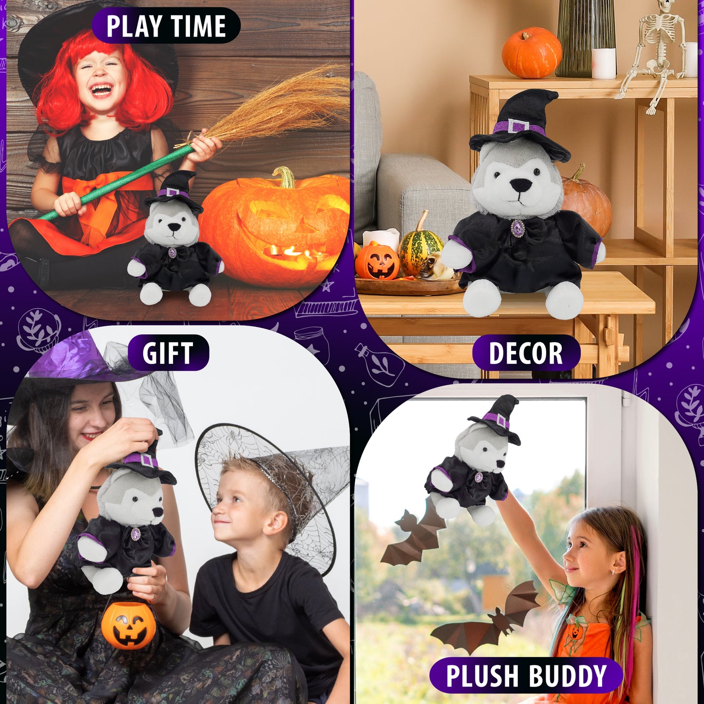 6" PLUSH - WOLF WITH WITCH DRESS UP