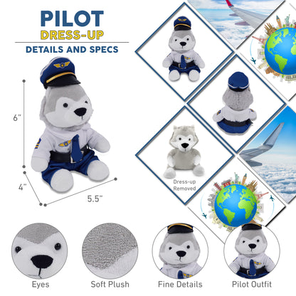 6" PLUSH - WOLF WITH PILOT DRESS UP