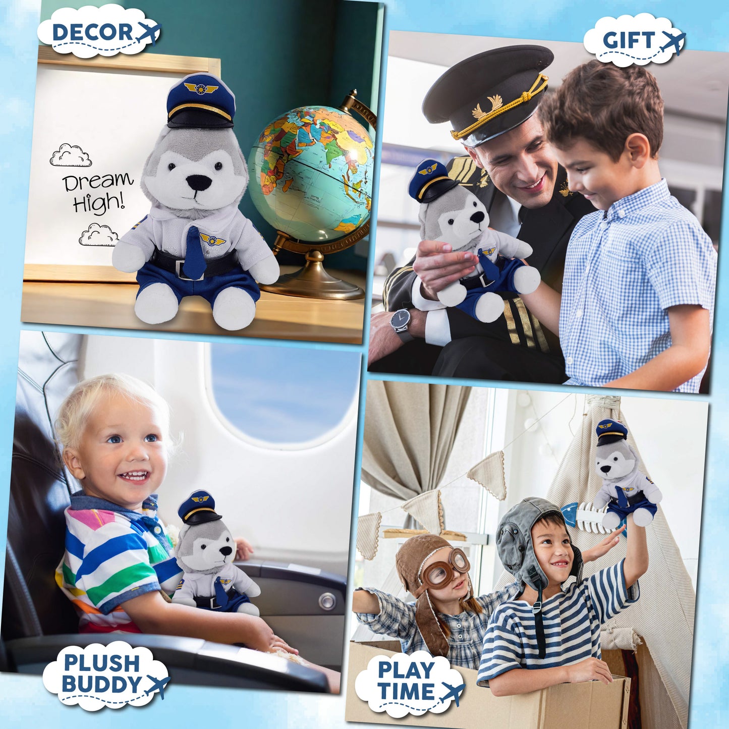 6" PLUSH - WOLF WITH PILOT DRESS UP