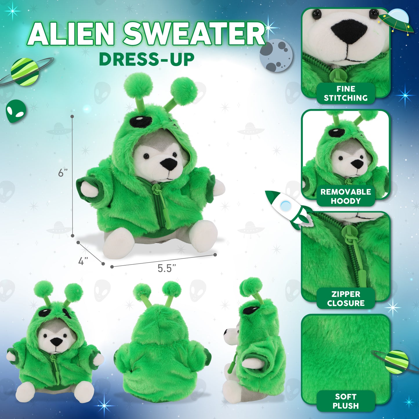 6" PLUSH - WOLF WITH ALIEN SWEATER
