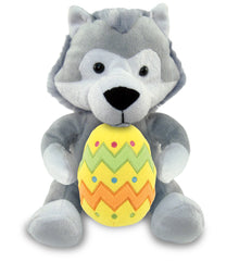 DolliBu Super Soft Cute Gray Wolf with Yellow Easter Egg Plush Toy - 6 Inches