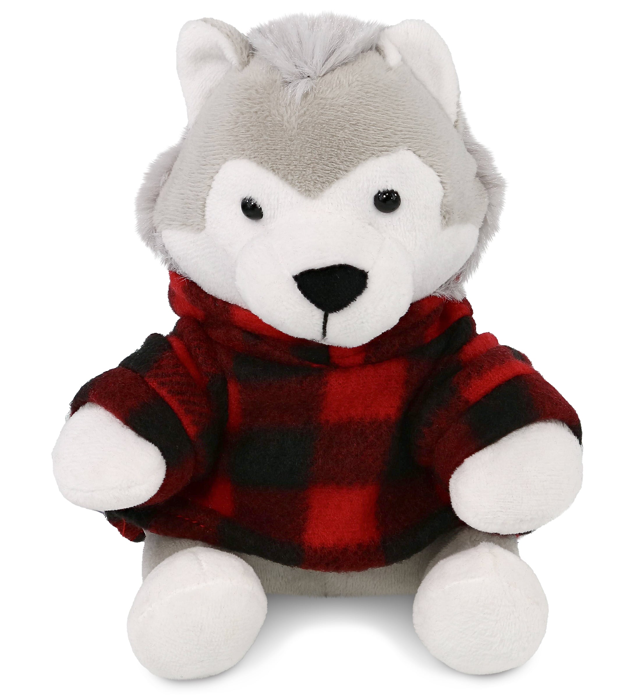 PLUSH RED PLAID HOODIE - 6" PLUSH - WOLF
