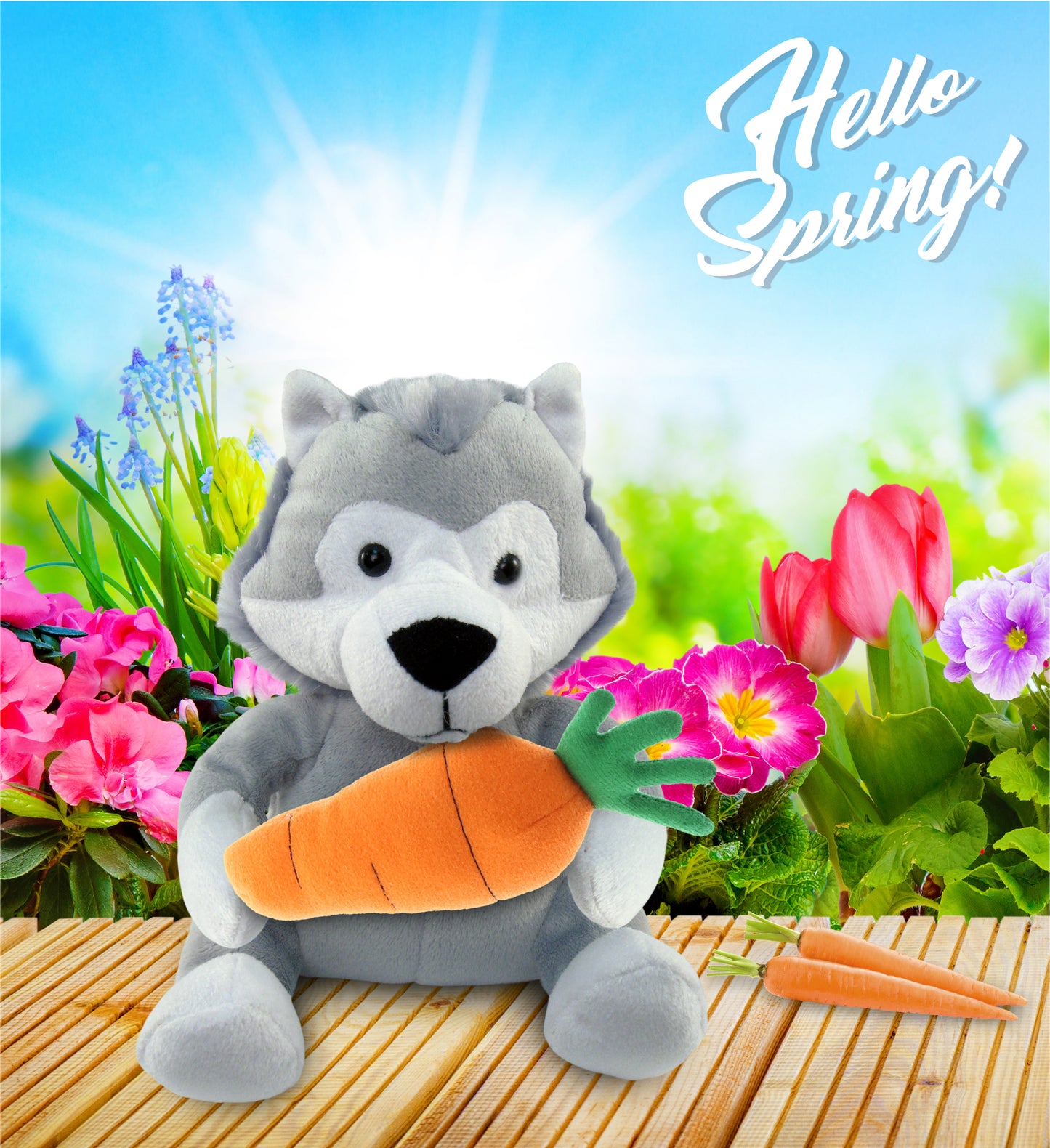 DolliBu Happy Easter Super Soft Plush Wolf with Carrot Plush Toy - 6 Inches