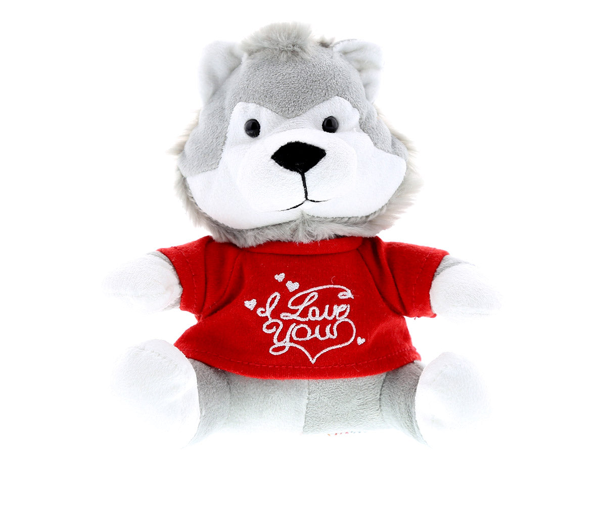 PLUSH I LOVE YOU RED SHIRT- 6" PLUSH - WOLF