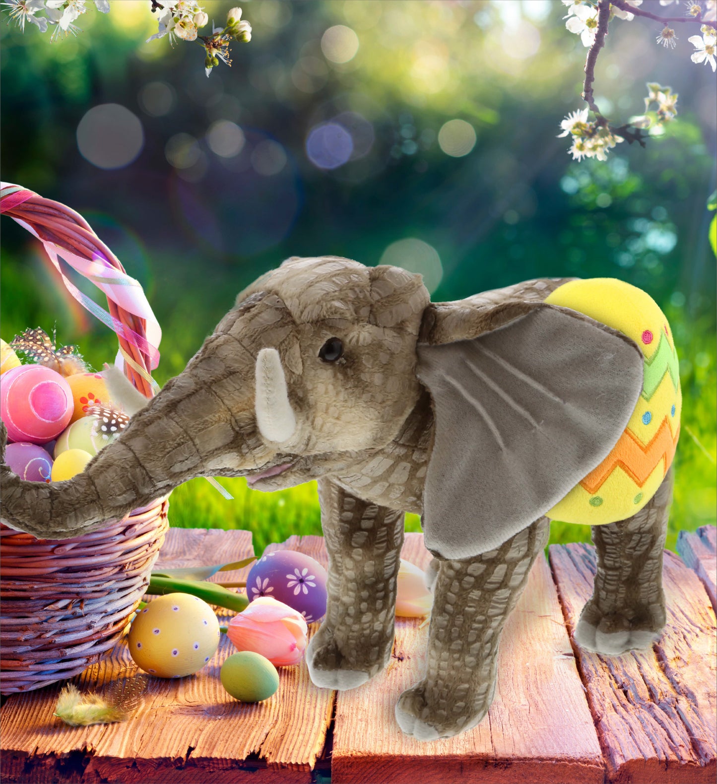 DolliBu Wild Collection Elephant with Yellow Easter Egg Plush Toy - 12 Inches