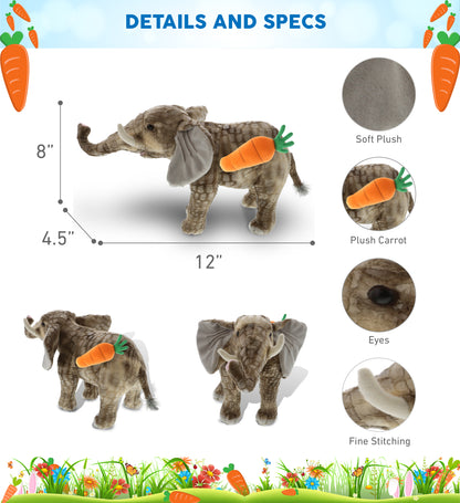 DolliBu Happy Easter Super Soft Plush Elephant with Carrot Plush - 12 Inches