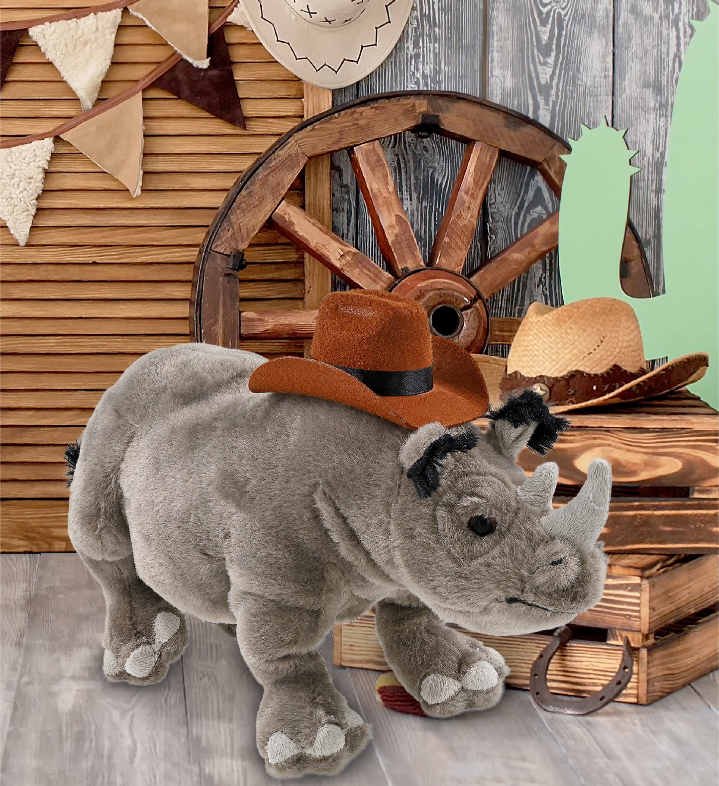 WILD COLLECTION PLUSH - 13" RHINO COWBOY DRESS UP