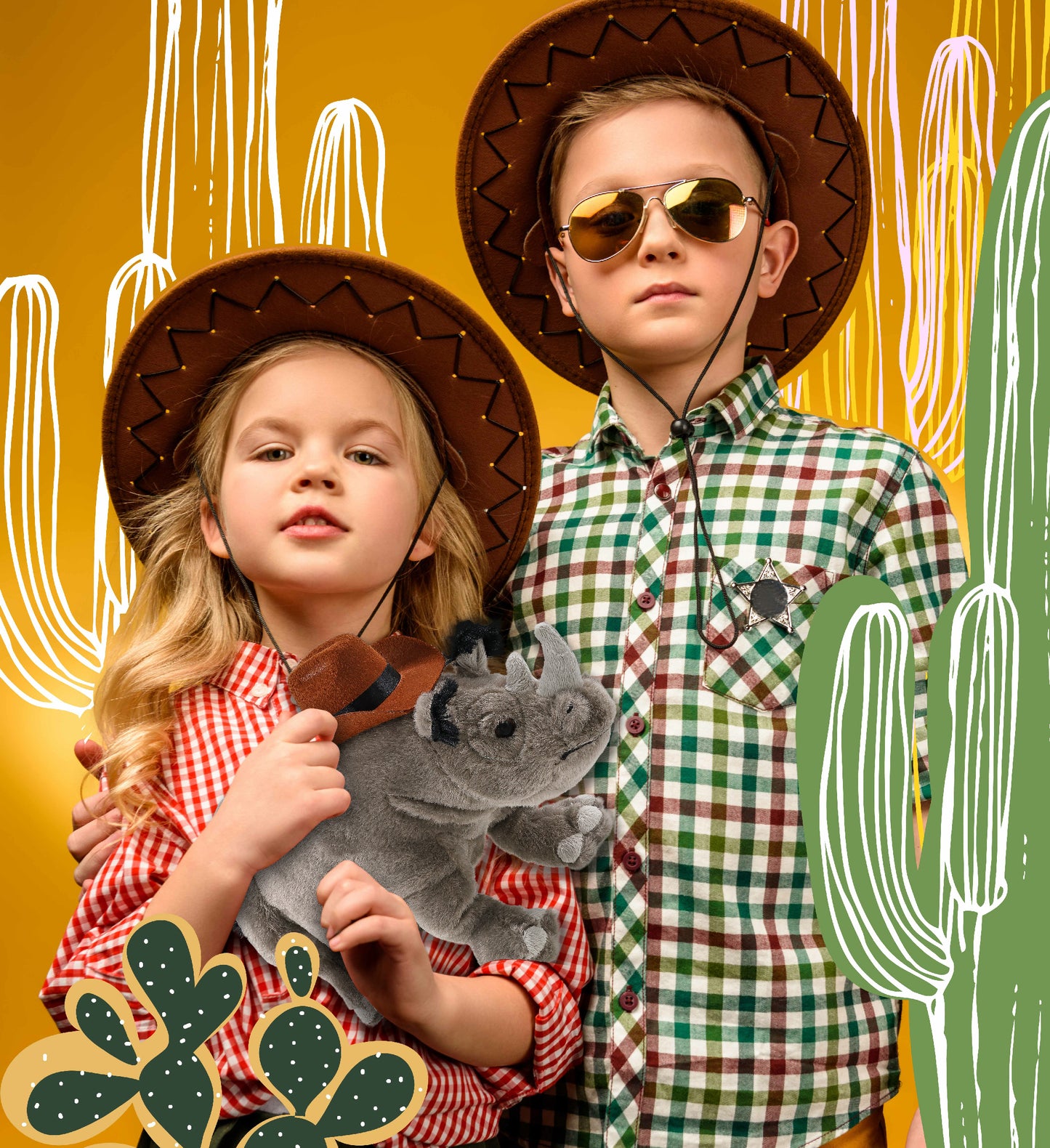 WILD COLLECTION PLUSH - 13" RHINO COWBOY DRESS UP