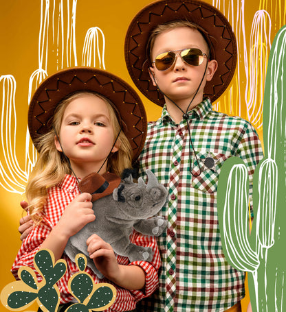 WILD COLLECTION PLUSH - 13" RHINO COWBOY DRESS UP