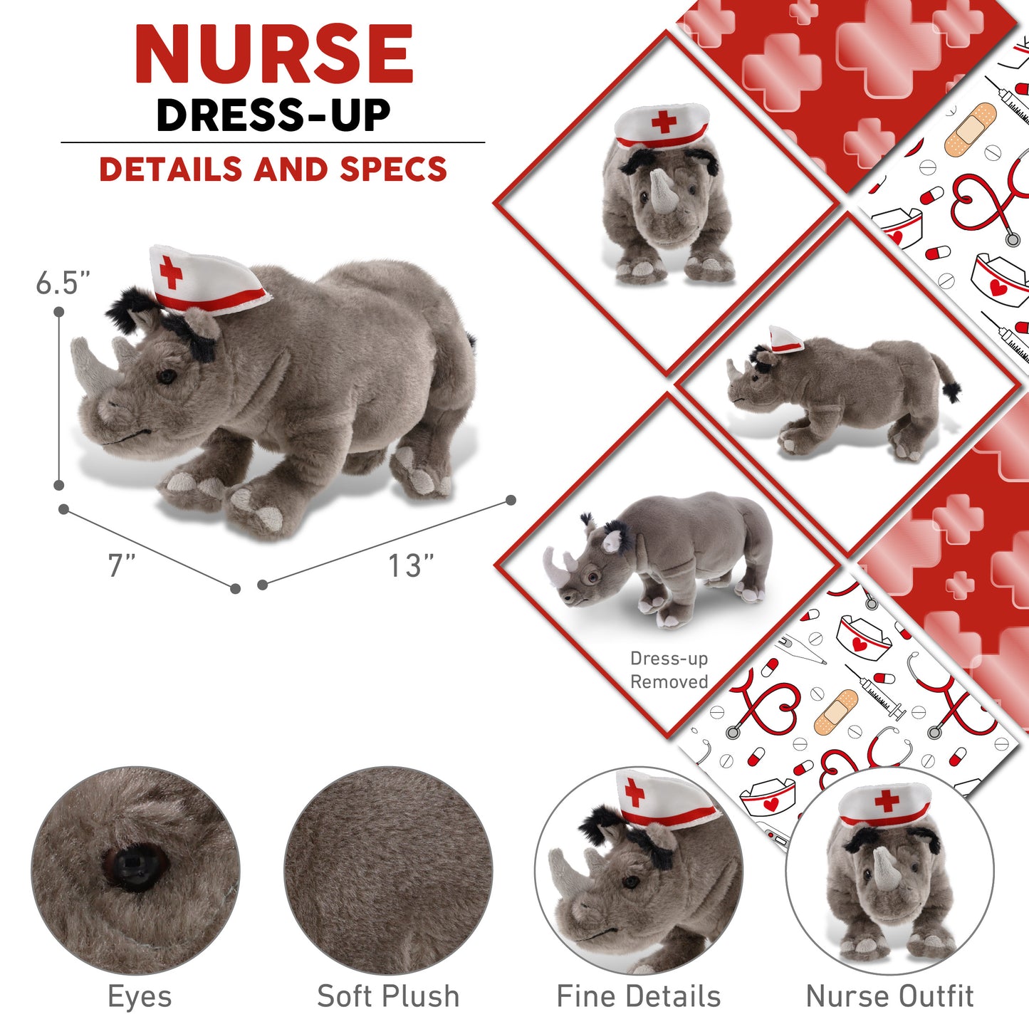 WILD COLLECTION PLUSH - 13" RHINO NURSE