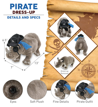 WILD COLLECTION PLUSH - 13" RHINO PIRATE DRESS UP