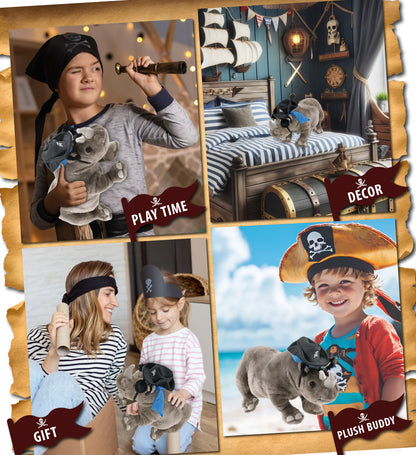 WILD COLLECTION PLUSH - 13" RHINO PIRATE DRESS UP