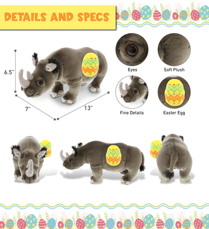 DolliBu Wild Collection Rhino with Yellow Easter Egg Plush Toy - 13 Inches