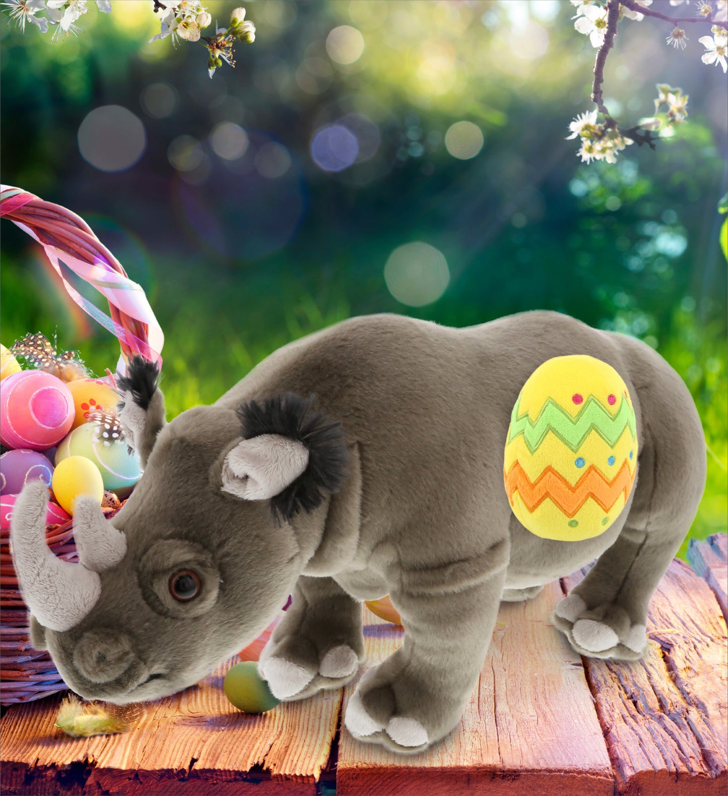 DolliBu Wild Collection Rhino with Yellow Easter Egg Plush Toy - 13 Inches