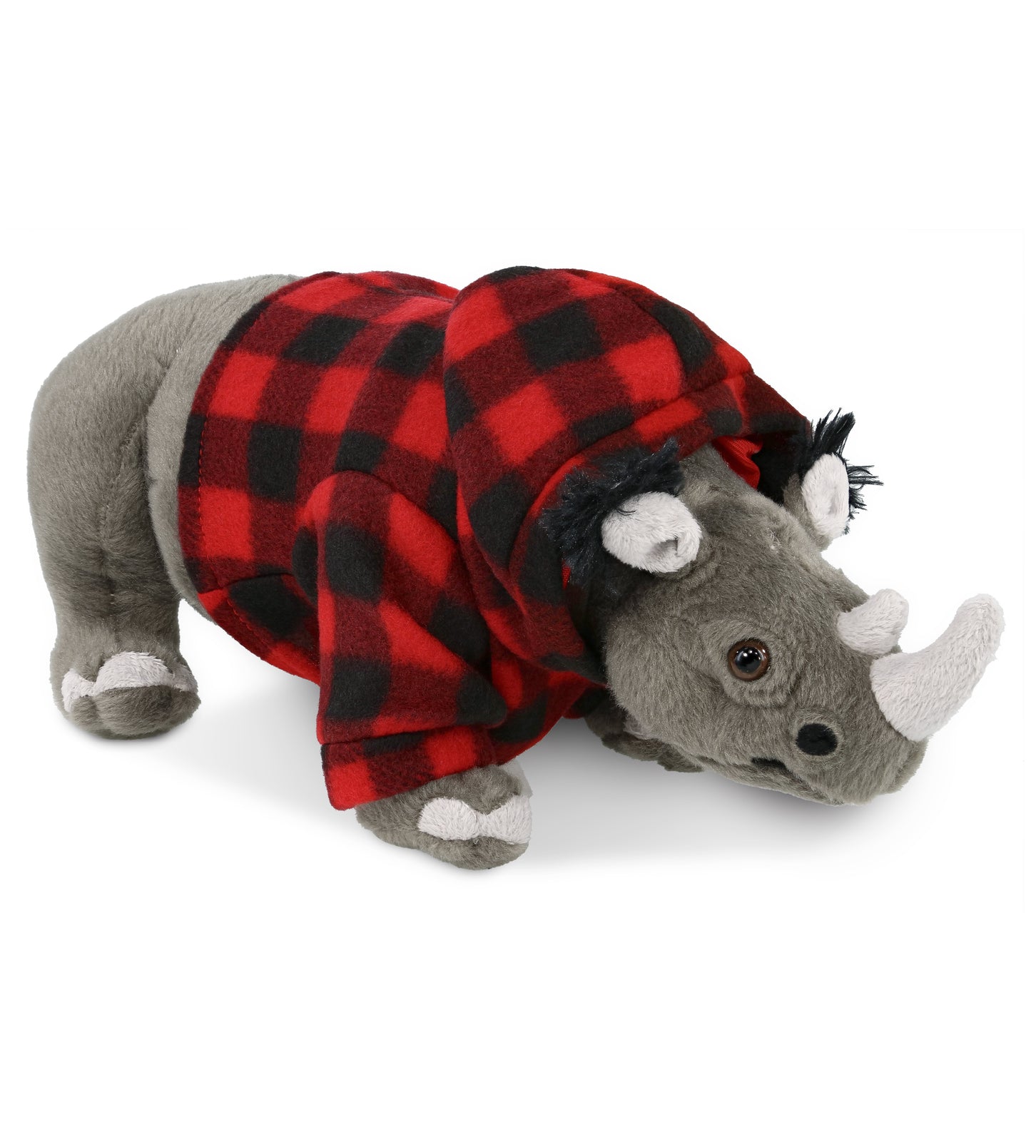PLUSH RED PLAID HOODIE - WILD COLLECTION PLUSH - 13" RHINO