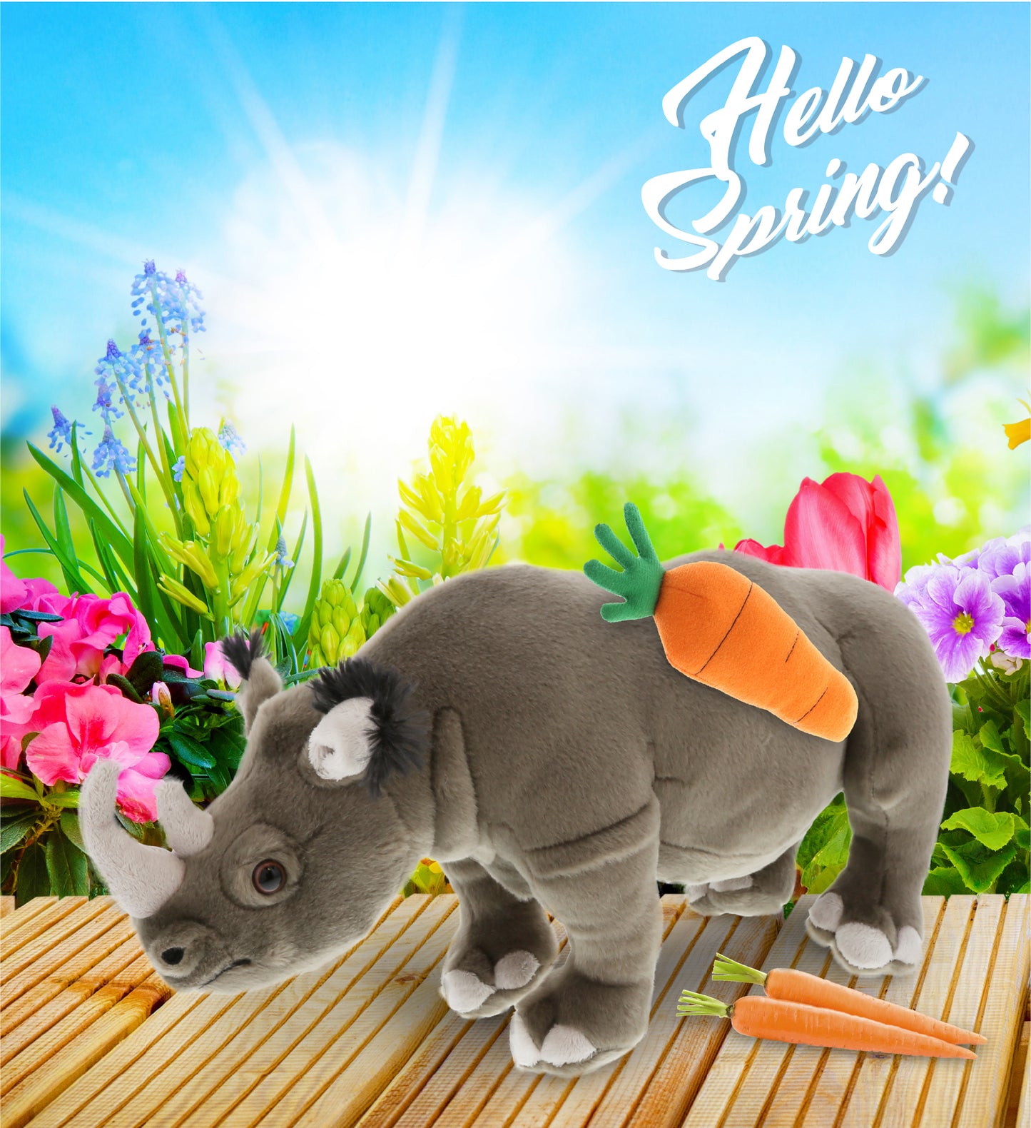 DolliBu Happy Easter Super Soft Plush Rhino with Carrot Plush Toy - 13 Inches