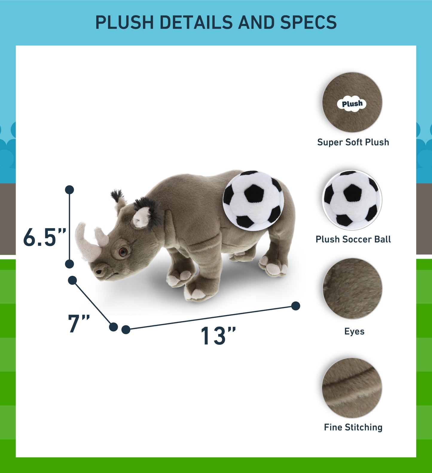 WILD COLLECTION PLUSH - 13" RHINO