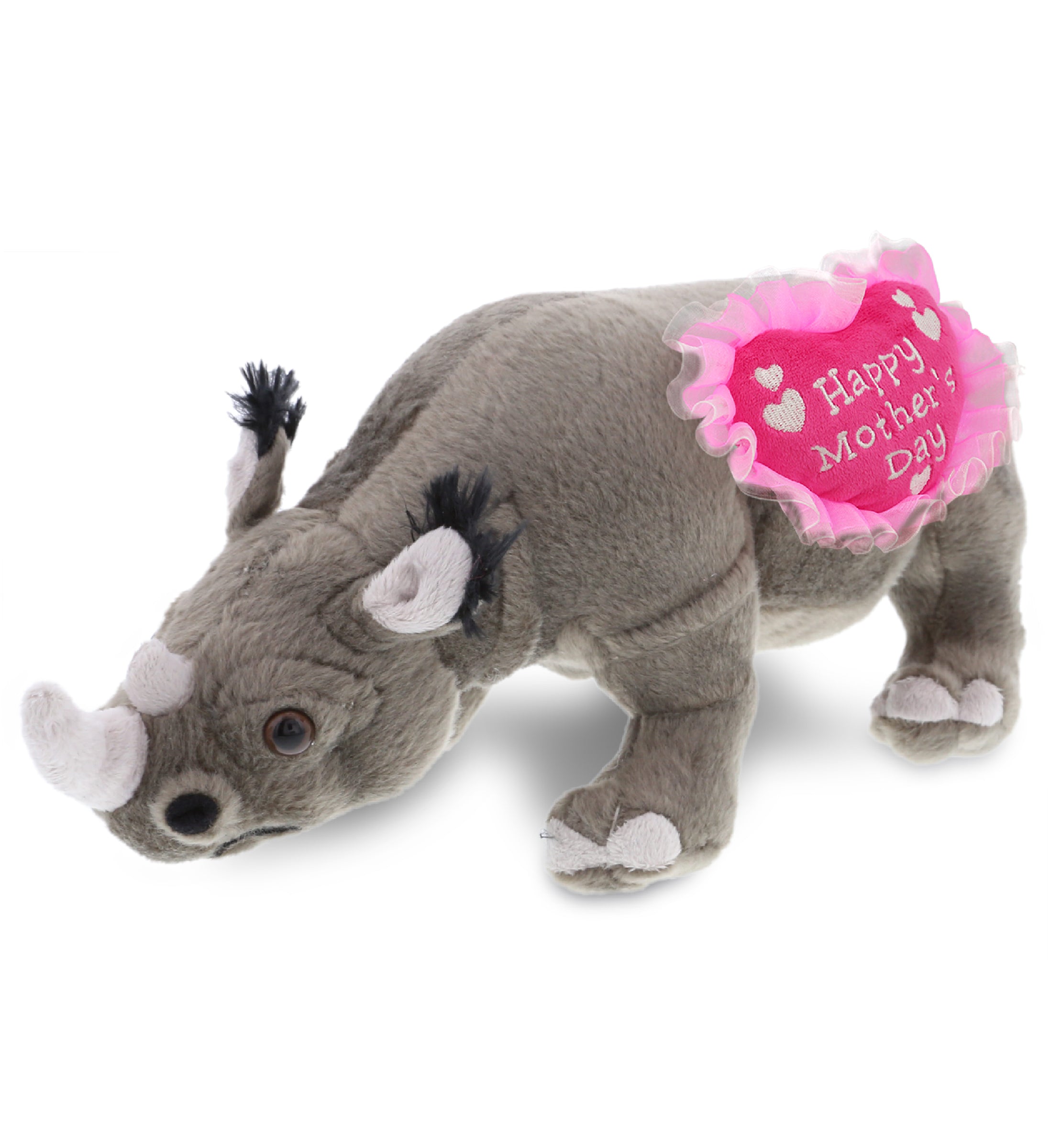 PLUSH MOTHERS DAY HEART - WILD COLLECTION PLUSH - 13" RHINO