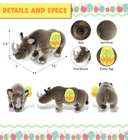 DolliBu Wild Collection Rhino with Yellow Easter Egg Plush Toy - 16 Inches