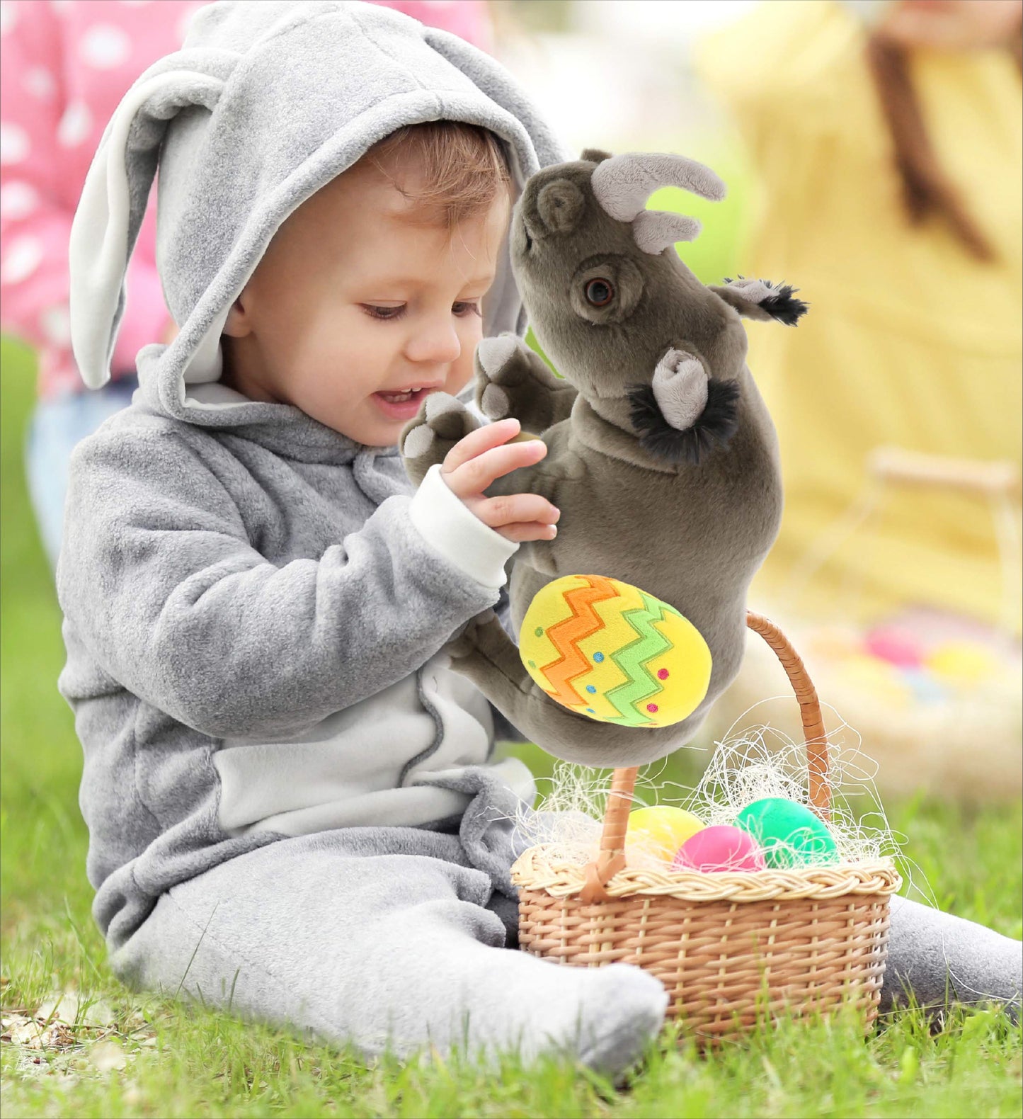 DolliBu Wild Collection Rhino with Yellow Easter Egg Plush Toy - 16 Inches