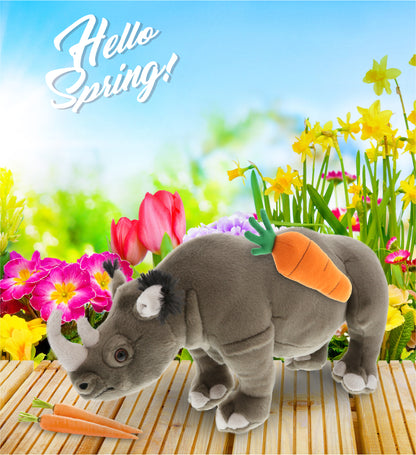 DolliBu Happy Easter Super Soft Plush Rhino with Carrot Plush Toy - 16 Inches