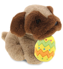 DolliBu Super Soft Brown Pug Dog with Yellow Easter Egg Plush Toy - 8 Inches