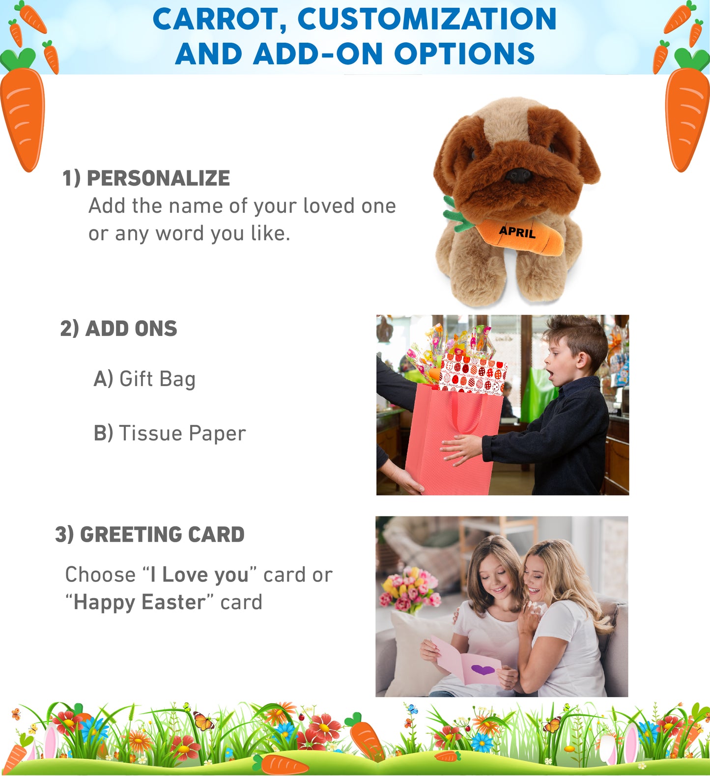 DolliBu Happy Easter Soft Plush Brown Pug Dog with Carrot Plush - 8 Inches