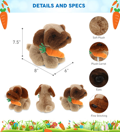 DolliBu Happy Easter Soft Plush Brown Pug Dog with Carrot Plush - 8 Inches