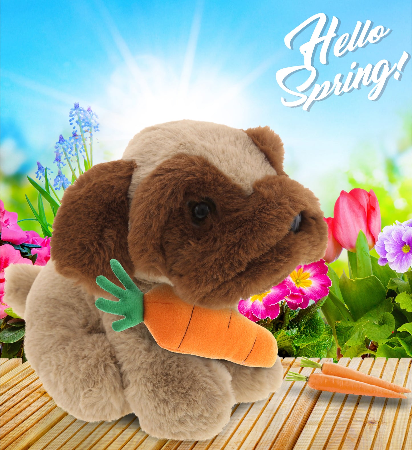DolliBu Happy Easter Soft Plush Brown Pug Dog with Carrot Plush - 8 Inches