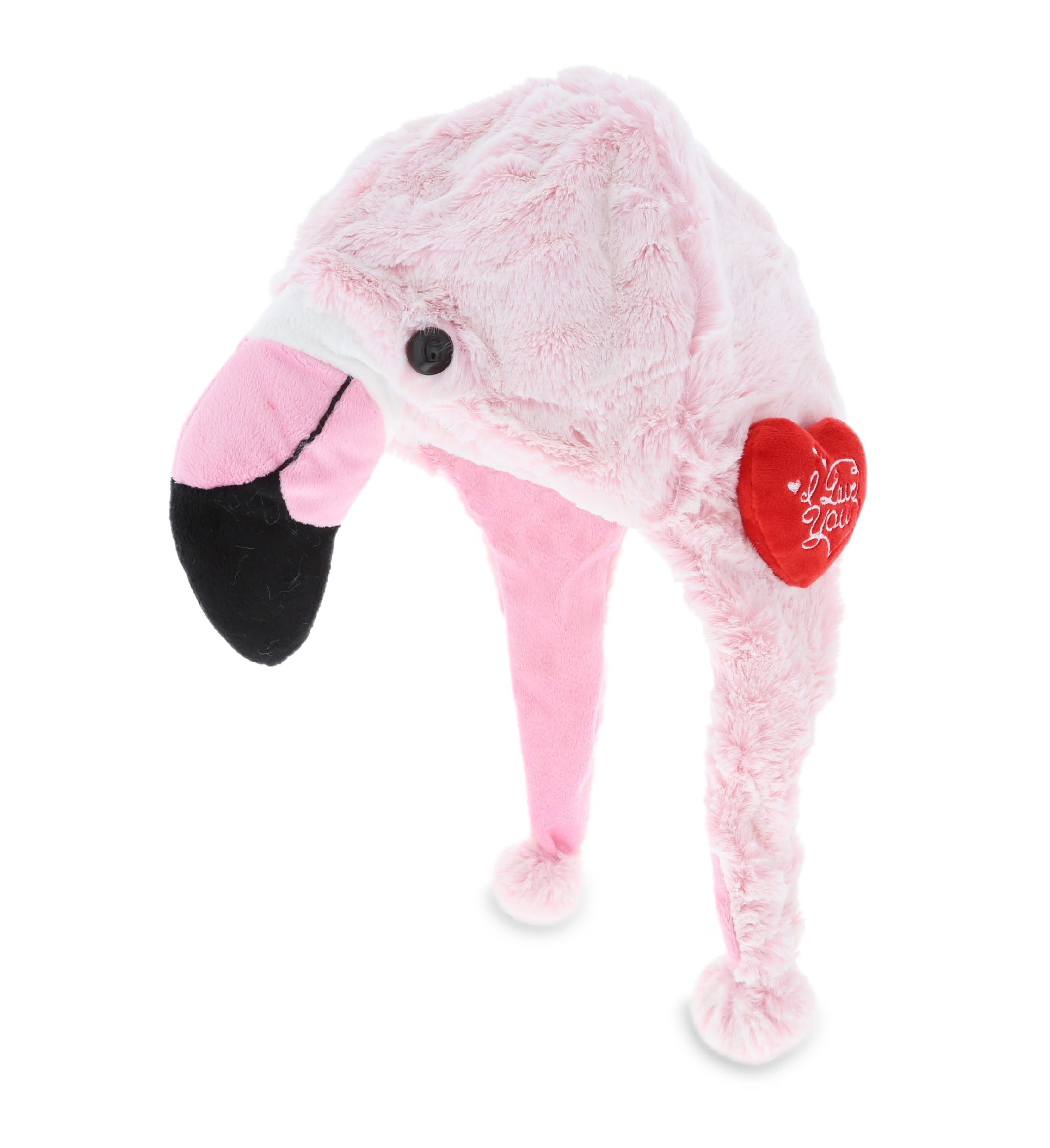 PLUSH I LOVE YOU RED HEART - SUPER SOFT PLUSH HAT - FLAMINGO