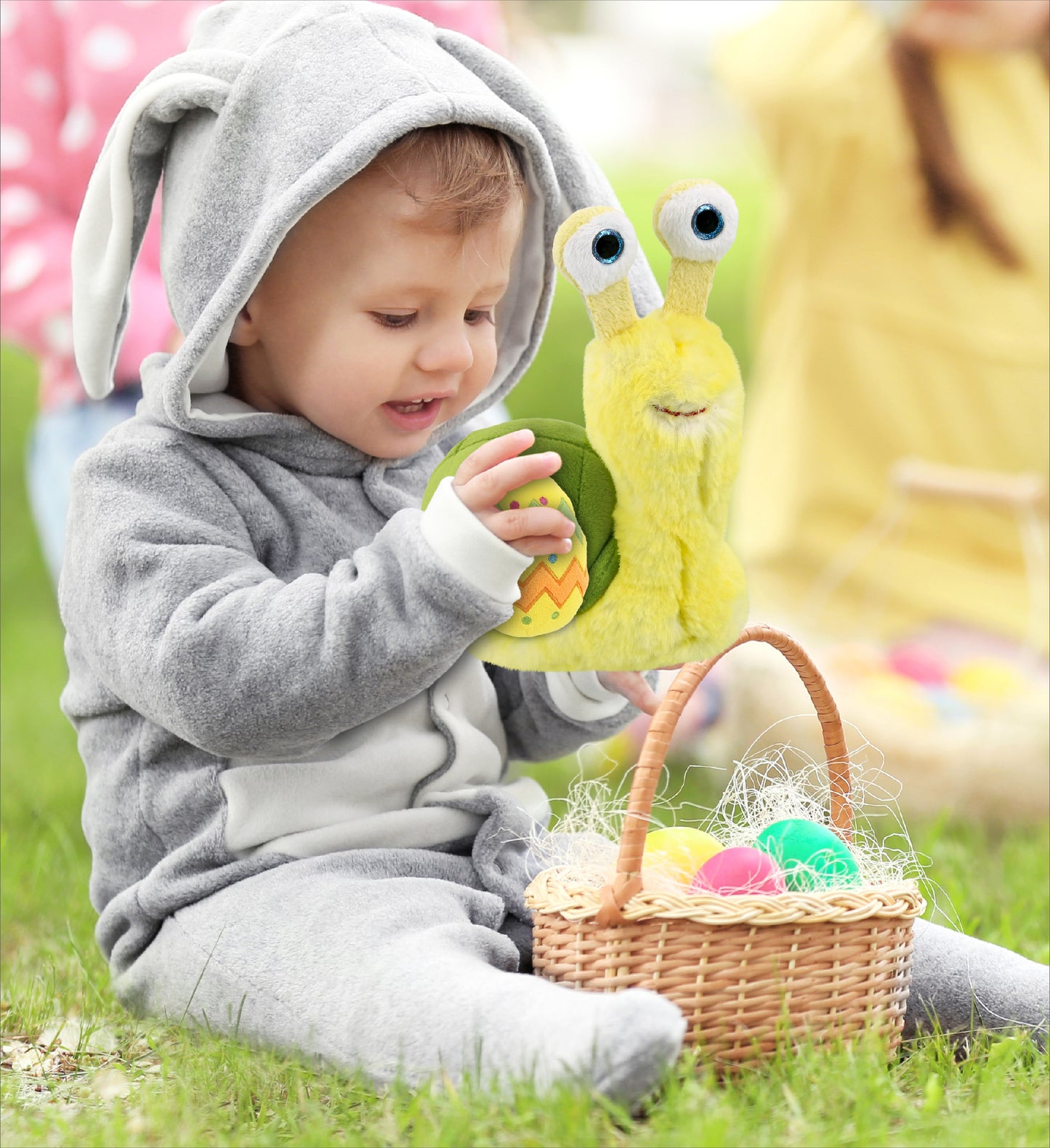 DolliBu Super Soft Small Yellow Snail with Easter Egg Plush Toy - 5.5 Inches