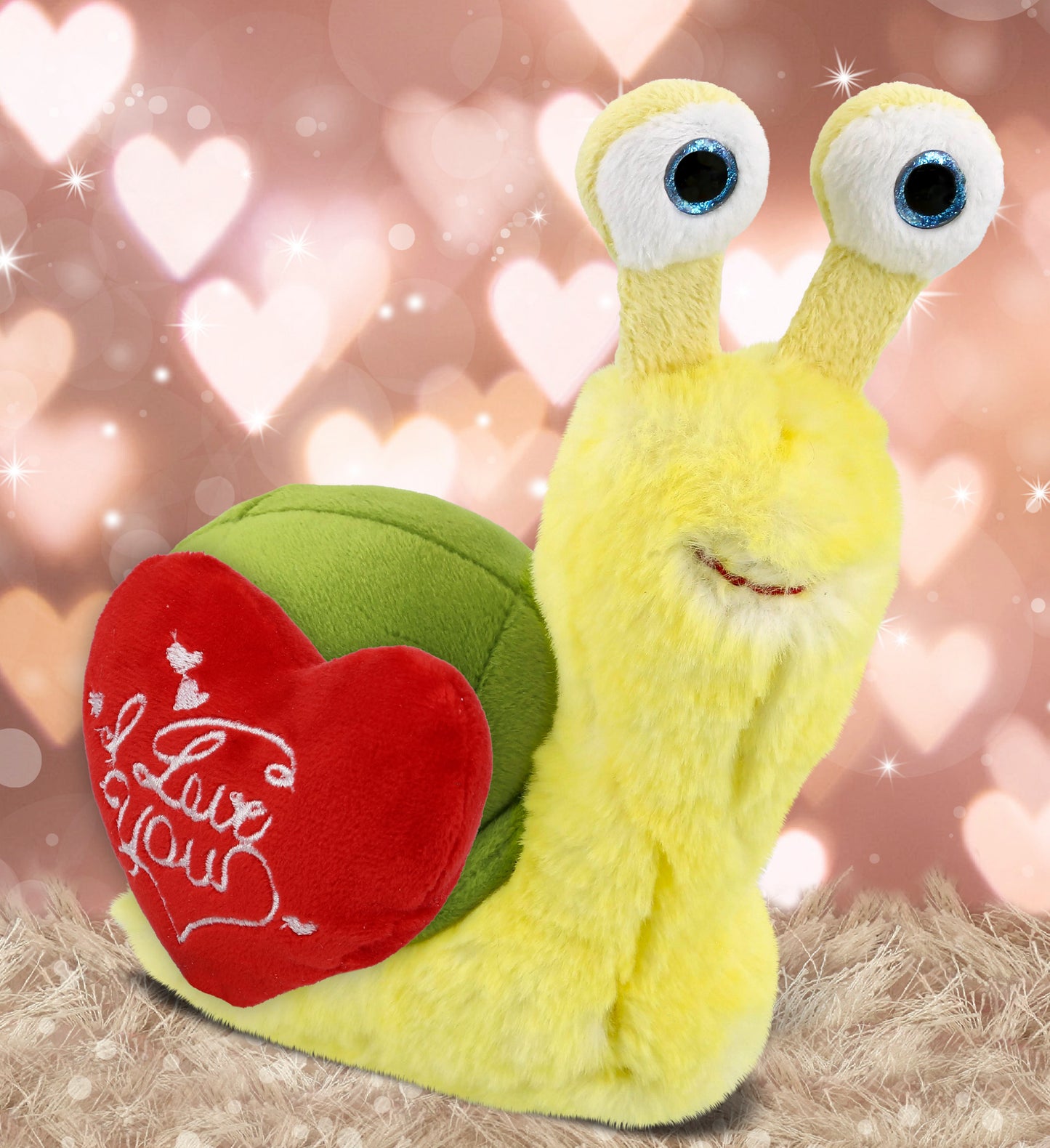 DolliBu I Love You Valentine Plush Yellow Snail with Red Heart - 5.5 Inches