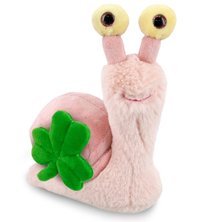 DolliBu Soft Pink Snail Stuffed Animal with Green Plush Shamrock - 5.5 Inches