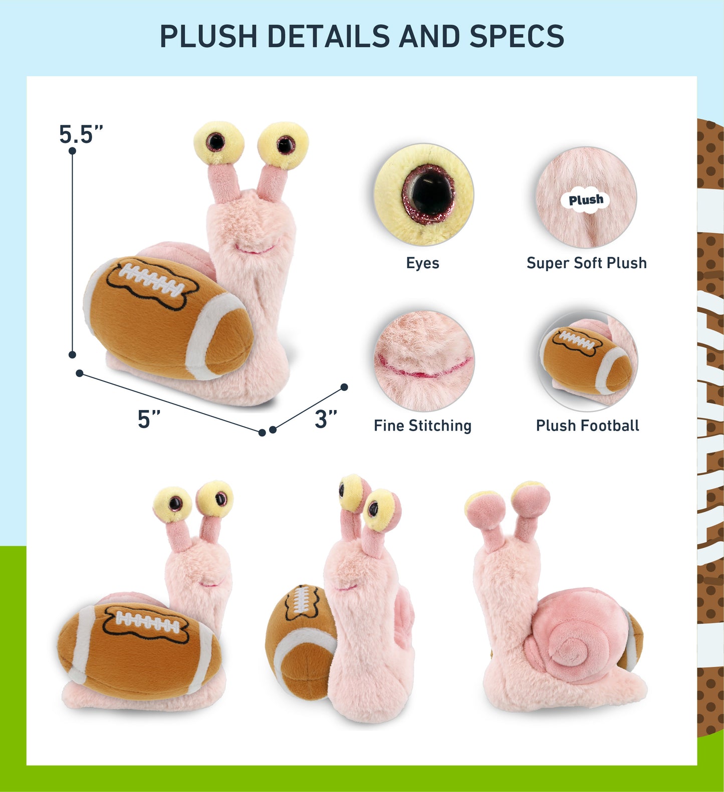SUPER-SOFT PLUSH - PINK SNAIL SMALL 5.5" WITH FOOTBALL PLUSH