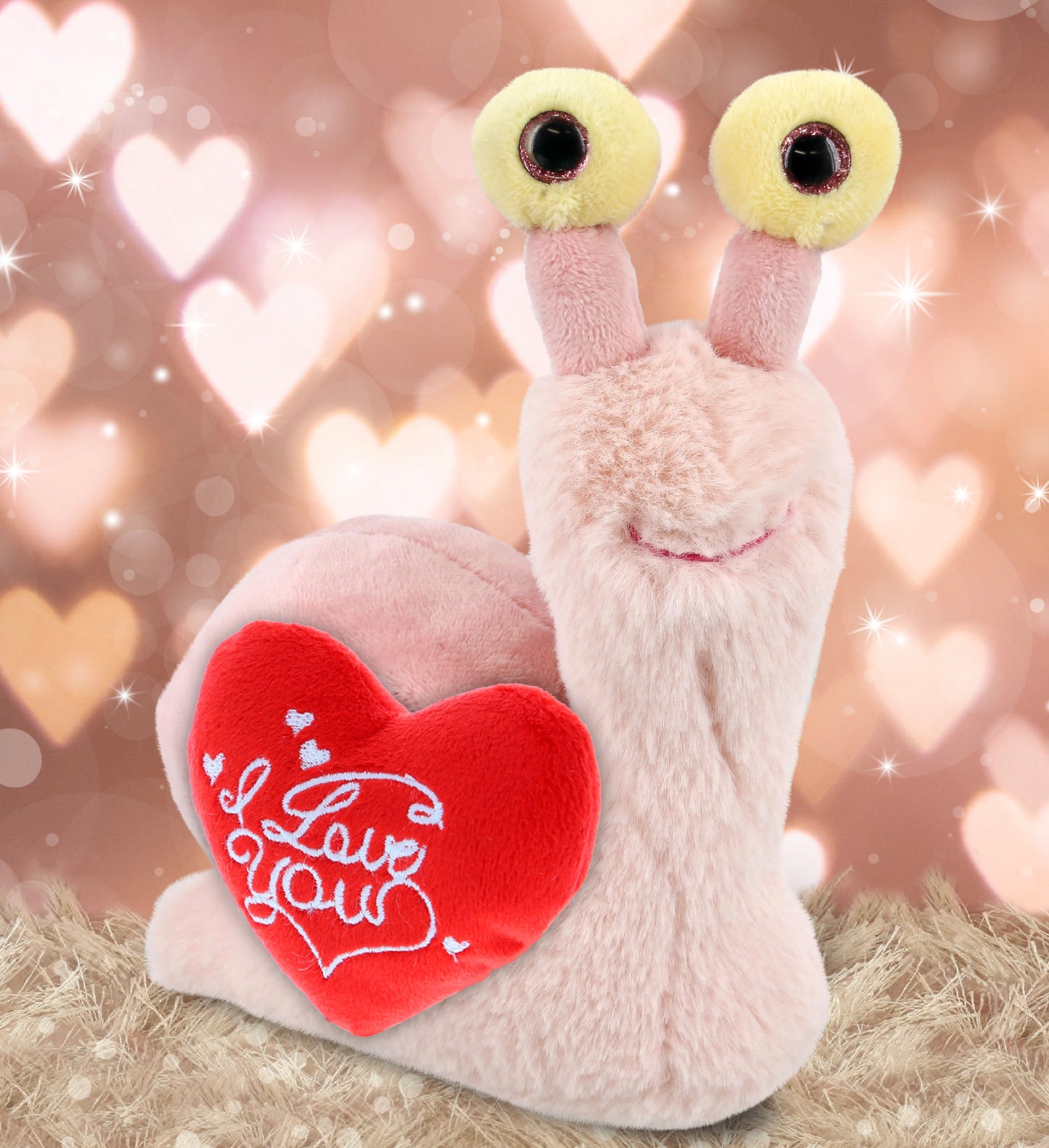 PLUSH I LOVE YOU RED HEART - SUPER-SOFT PLUSH - PINK SNAIL SMALL 5.5"