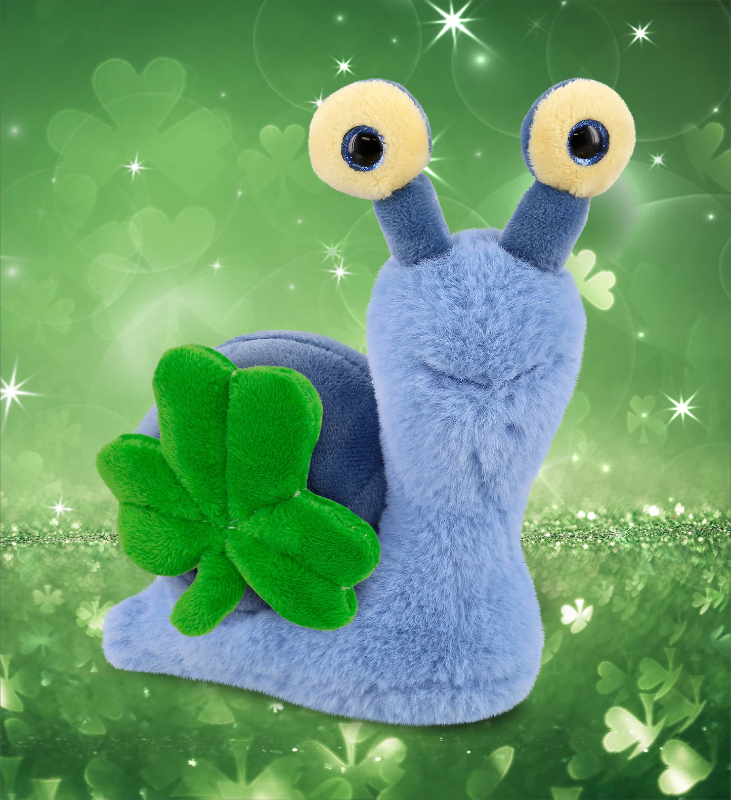 DolliBu Soft Blue Snail Stuffed Animal with Green Plush Shamrock - 5.5 Inches