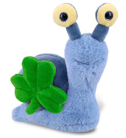 DolliBu Soft Blue Snail Stuffed Animal with Green Plush Shamrock - 5.5 Inches