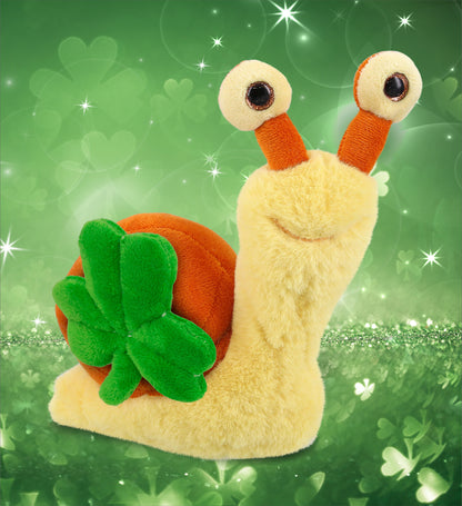 DolliBu Soft Orange Snail Stuffed Animal with Green Plush Shamrock - 5.5 Inches