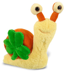 DolliBu Soft Orange Snail Stuffed Animal with Green Plush Shamrock - 5.5 Inches