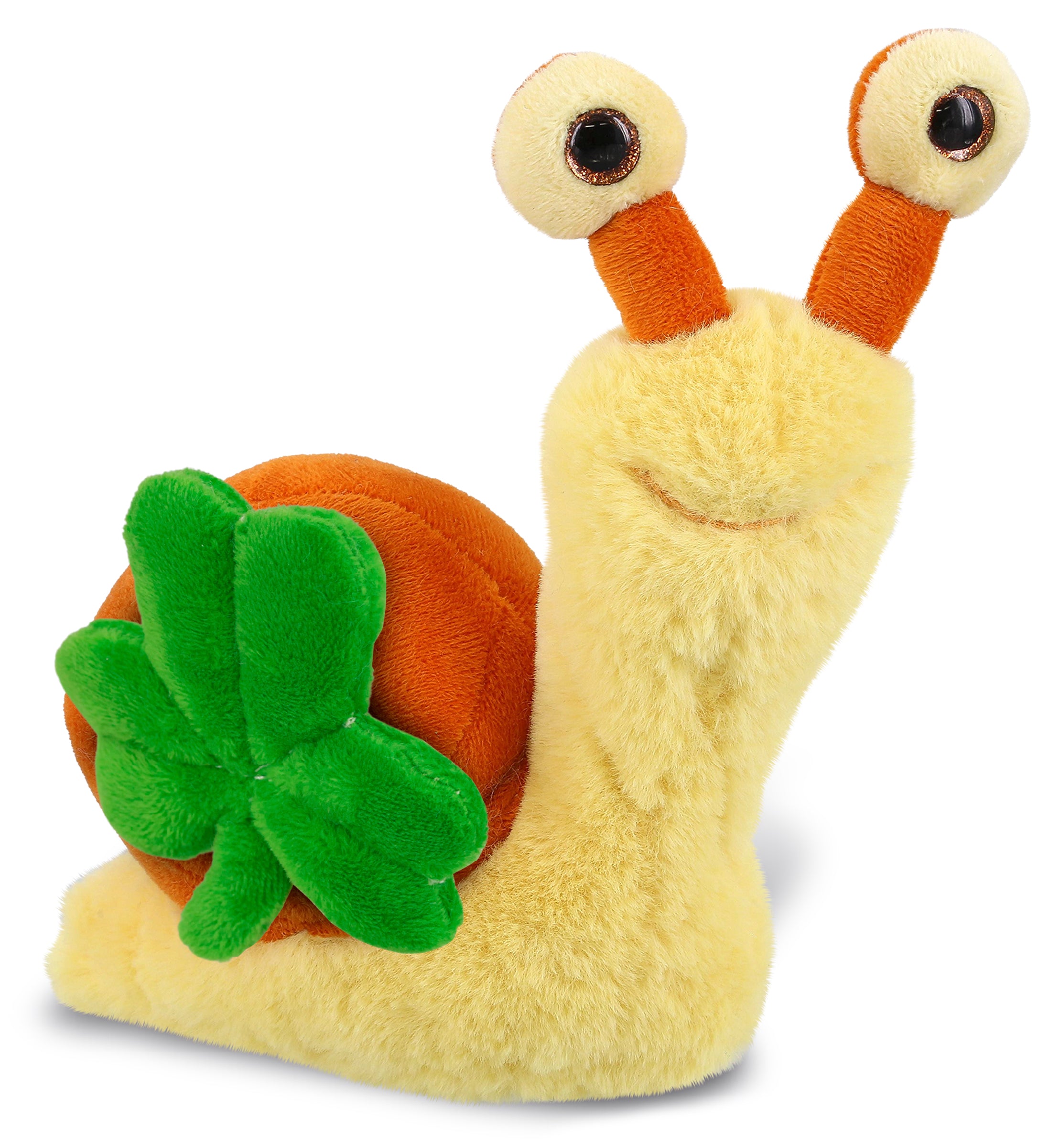 DolliBu Soft Orange Snail Stuffed Animal with Green Plush Shamrock - 5.5 Inches