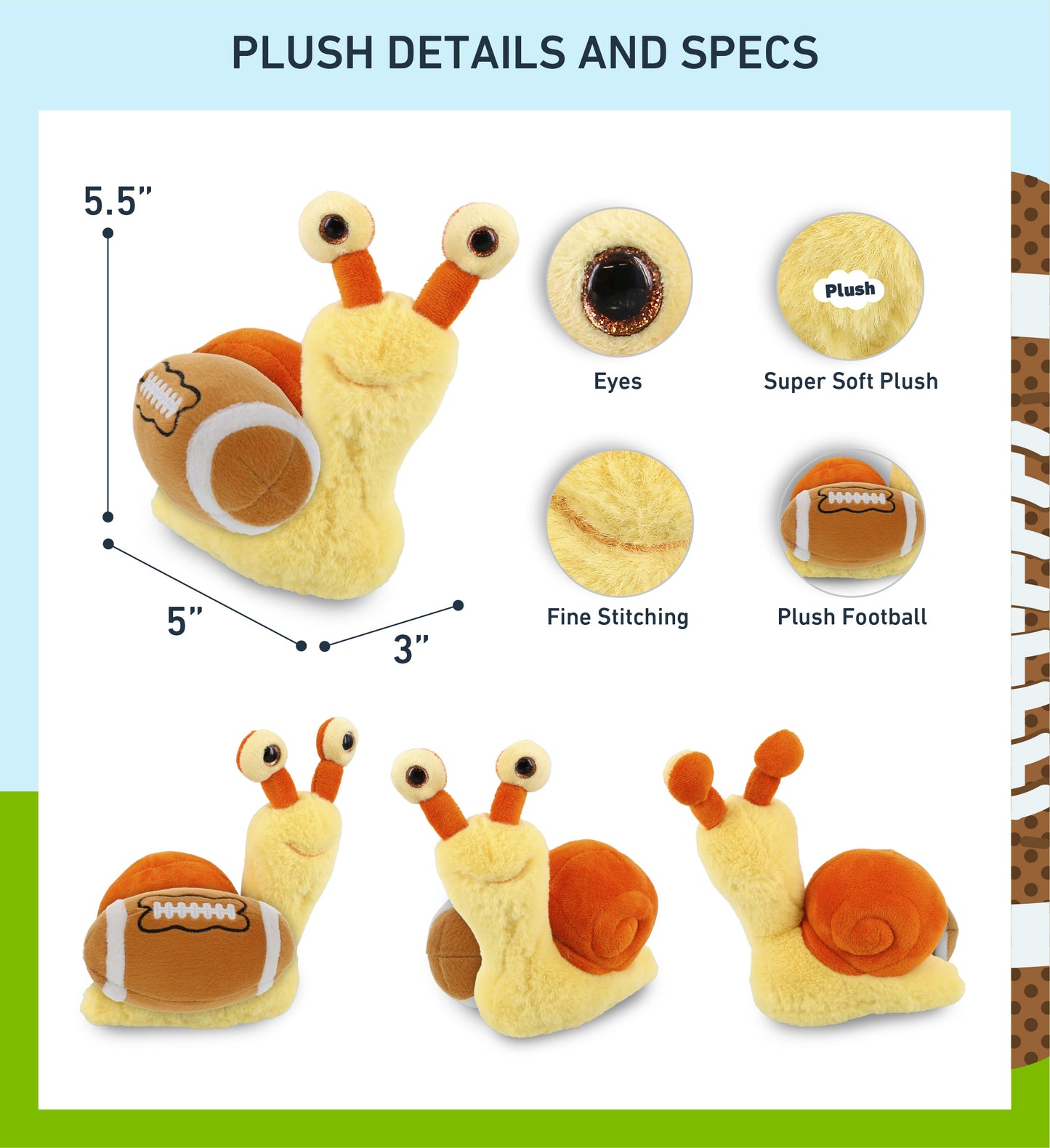 SUPER-SOFT PLUSH - ORANGE SNAIL SMALL 5.5" WITH FOOTBALL PLUSH